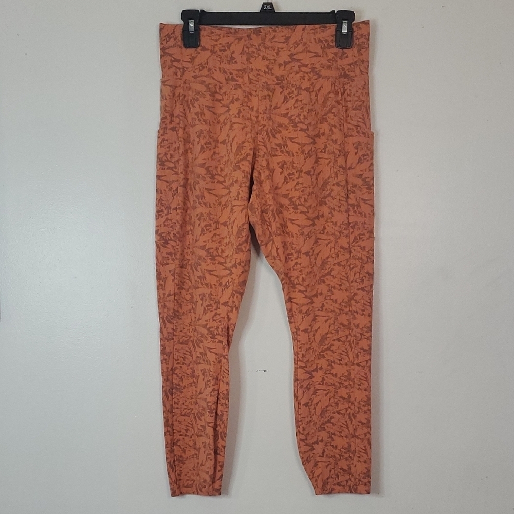 REI CoOp Take Your Time 7/8 Leggings Size Large Orange Super Soft Side Pockets